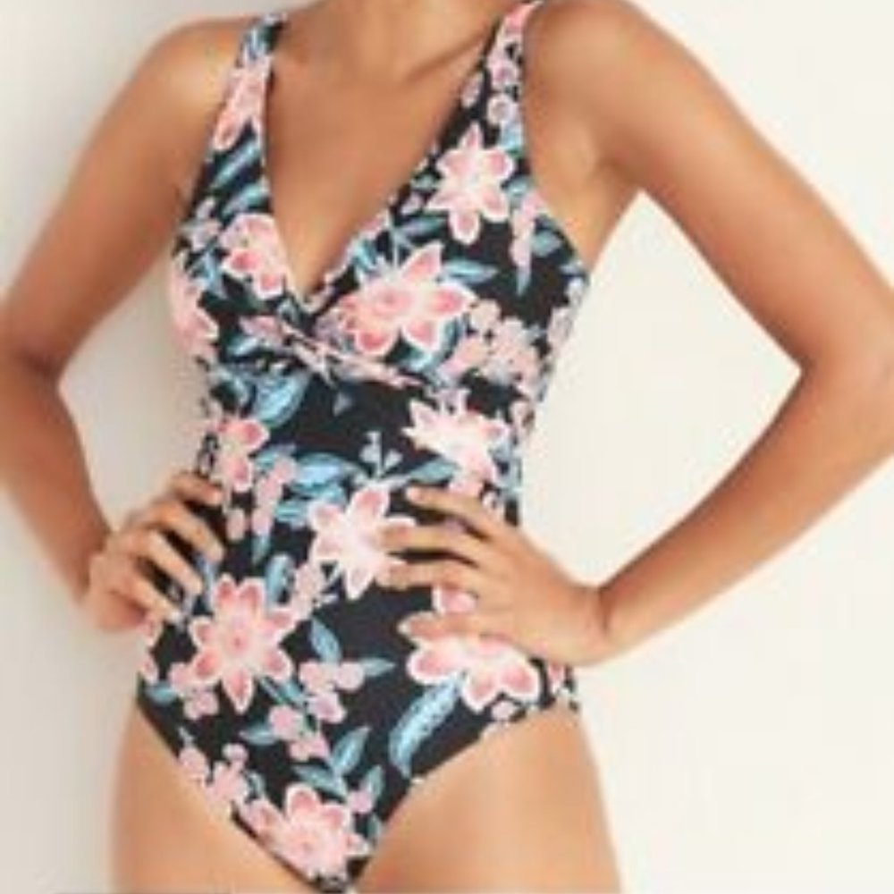 Women's Black Floral-print Twist-front Swimsuit - Picture 5 of 6